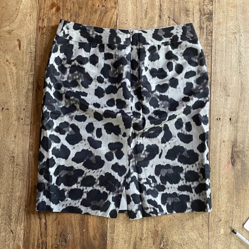 BANANA REPUBLIC Gray Black Animal Print Pencil Skirt Size 10 Linen Rayon Lined